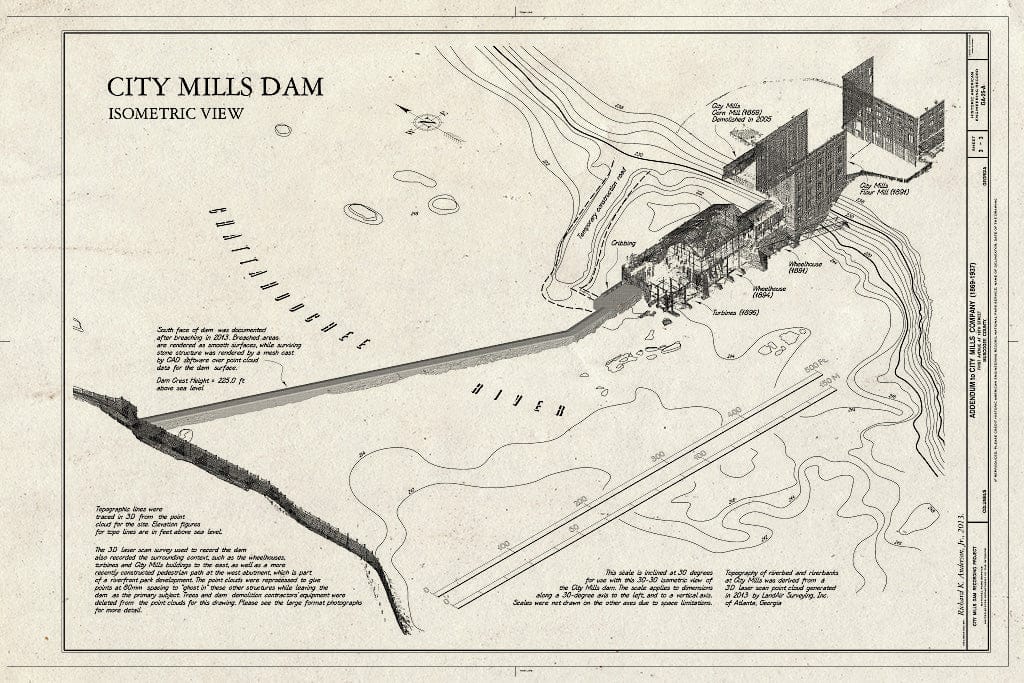 Blueprint Isometric View - City Mills Company, Dam, Eighteenth Street & First Avenue, Columbus, Muscogee County, GA