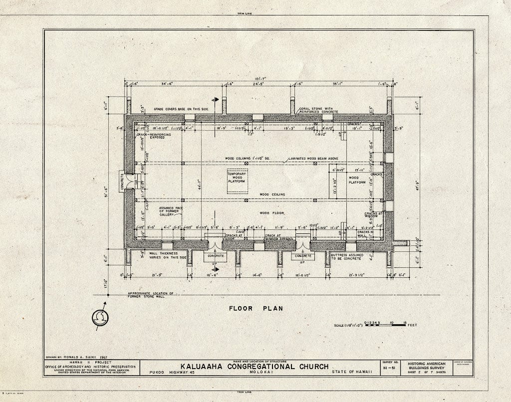 Blueprint HABS HI,5-PUKO.V,1- (Sheet 2 of 7) - Kaluaaha Congregational Church, State Route 45, Pukoo, Maui County, HI