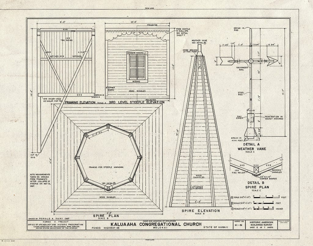 Blueprint HABS HI,5-PUKO.V,1- (Sheet 6 of 7) - Kaluaaha Congregational Church, State Route 45, Pukoo, Maui County, HI