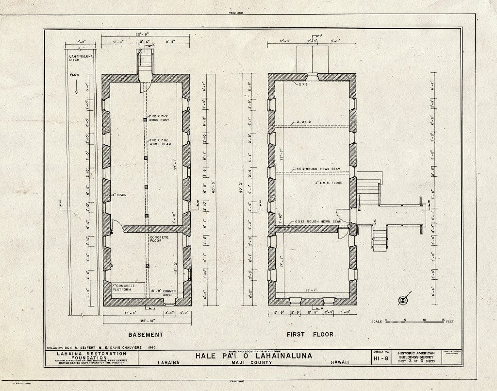 Blueprint HABS HI,5-LAHA,11- (Sheet 2 of 5) - Hale Pa'i (Printing Shop), On Grounds of Lahainaluna Seminary, Lahaina, Maui County, HI