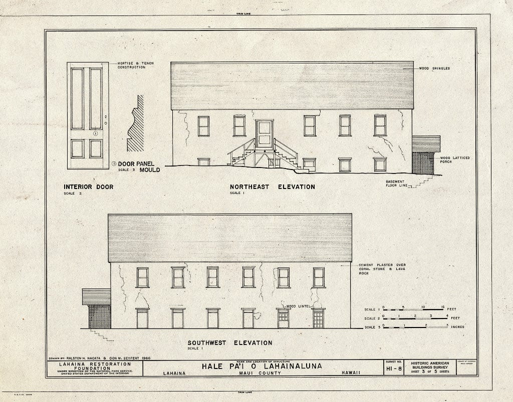 Blueprint HABS HI,5-LAHA,11- (Sheet 3 of 5) - Hale Pa'i (Printing Shop), On Grounds of Lahainaluna Seminary, Lahaina, Maui County, HI