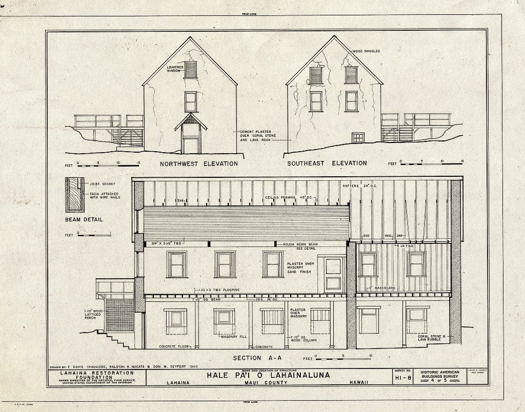 Blueprint HABS HI,5-LAHA,11- (Sheet 4 of 5) - Hale Pa'i (Printing Shop), On Grounds of Lahainaluna Seminary, Lahaina, Maui County, HI