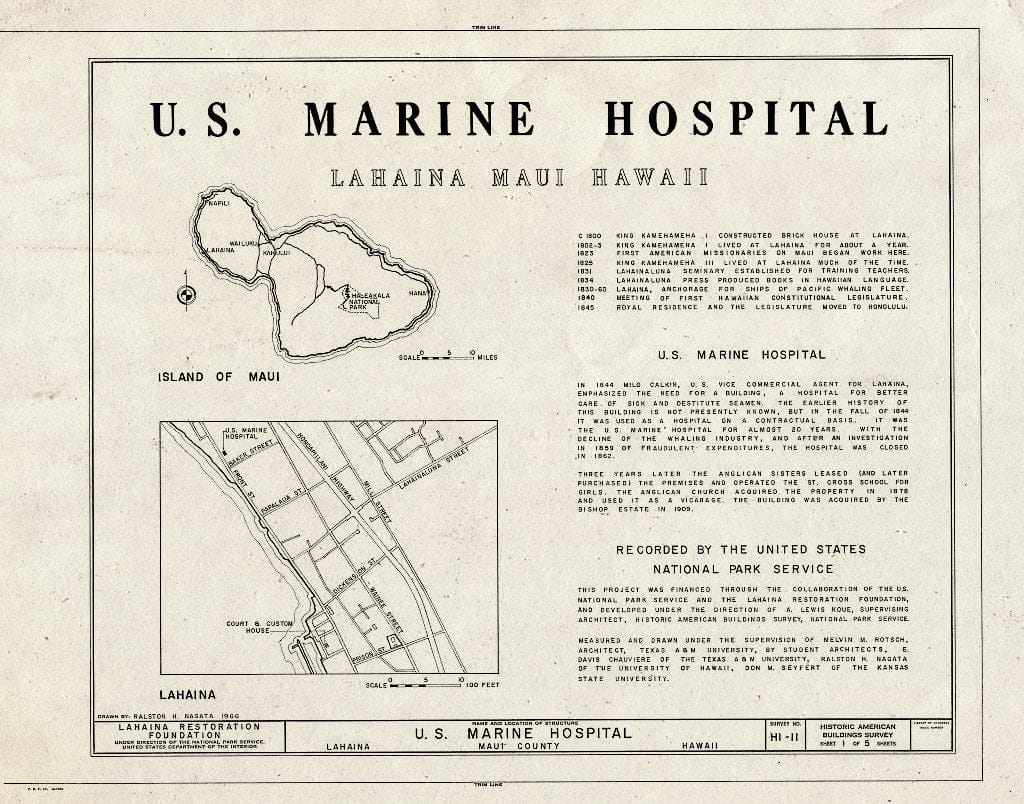 Blueprint HABS HI,5-LAHA,10- (Sheet 1 of 5) - U. S. Marine Hospital, 1038 Front Street, Lahaina, Maui County, HI
