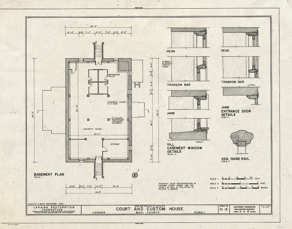 Blueprint HABS HI,5-LAHA,6- (Sheet 2 of 8) - Old Maui Courthouse, Wharf & Canal Streets, Lahaina, Maui County, HI