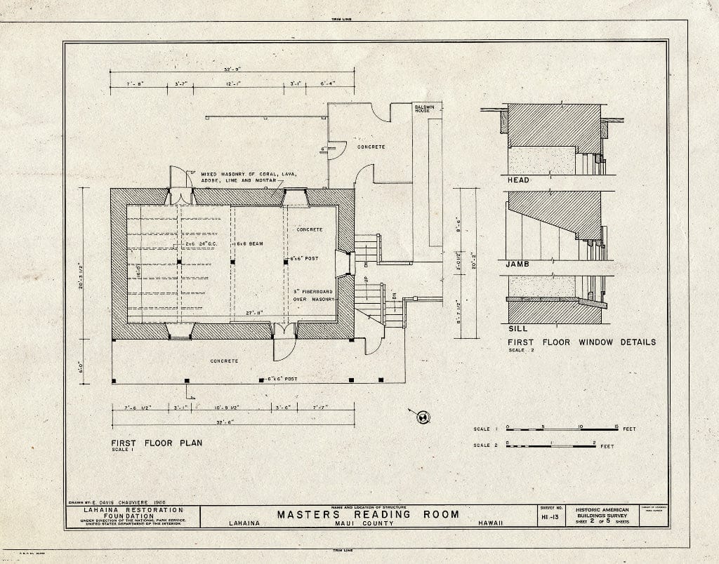 Blueprint HABS HI,5-LAHA,5- (Sheet 2 of 5) - Master's Reading Room, Dickenson & Front Streets, Lahaina, Maui County, HI