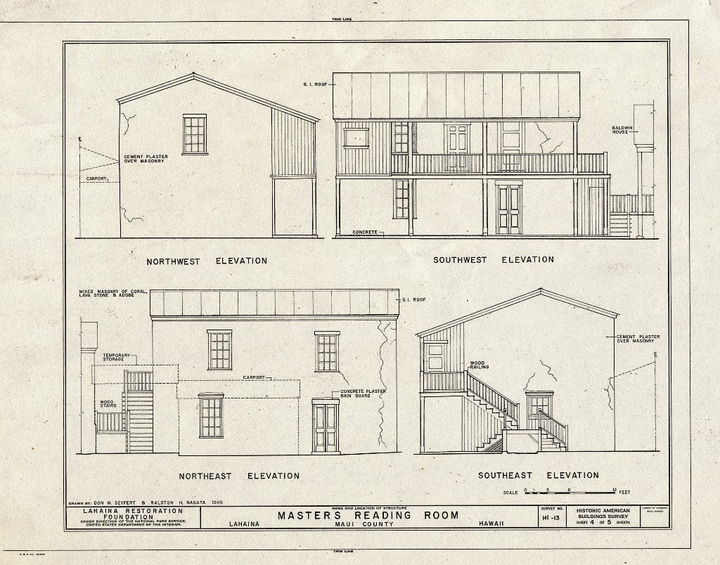 Blueprint HABS HI,5-LAHA,5- (Sheet 4 of 5) - Master's Reading Room, Dickenson & Front Streets, Lahaina, Maui County, HI
