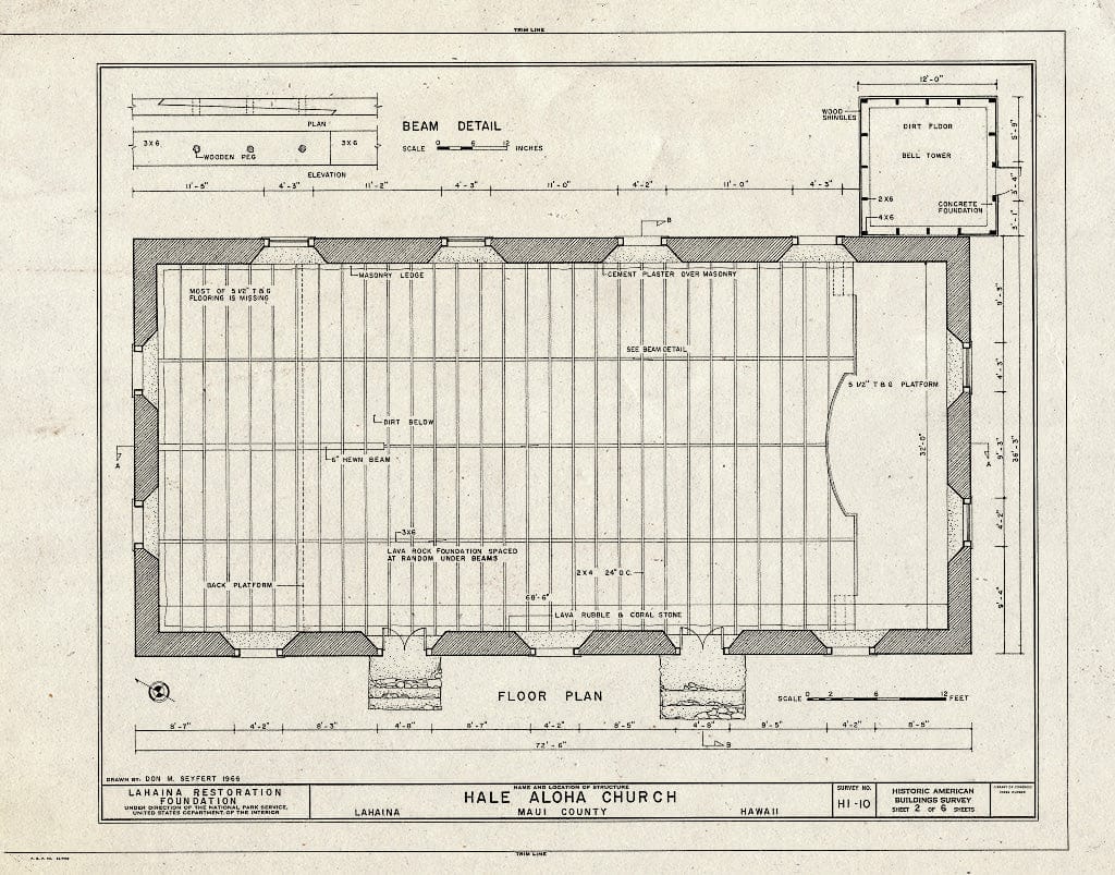 Blueprint HABS HI,5-LAHA,3- (Sheet 2 of 6) - Hale Aloha Church, 600 Laukini Street, Lahaina, Maui County, HI