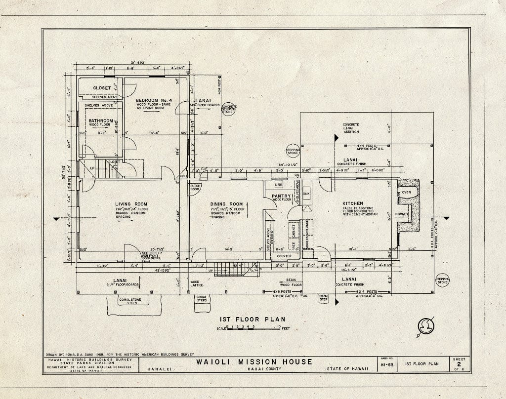 Blueprint HABS HI,4-HANLI,4- (Sheet 2 of 8) - Waioli Mission House, Kauai Belt Highway, Hanalei, Kauai County, HI