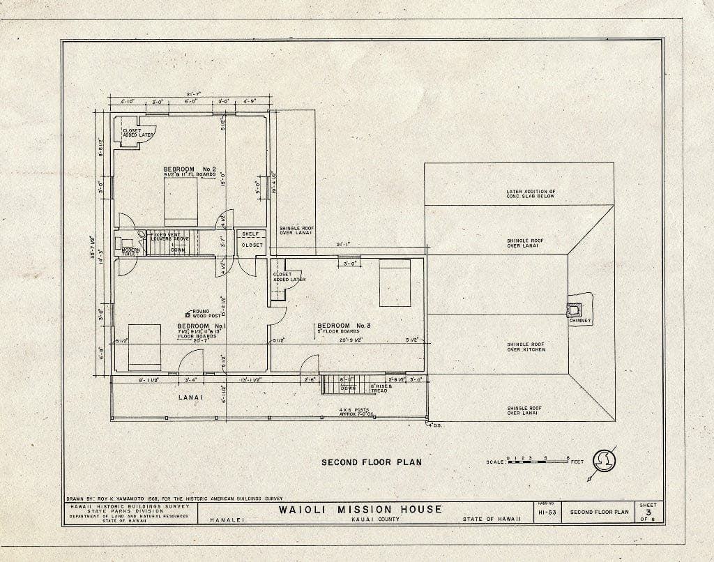 Blueprint HABS HI,4-HANLI,4- (Sheet 3 of 8) - Waioli Mission House, Kauai Belt Highway, Hanalei, Kauai County, HI