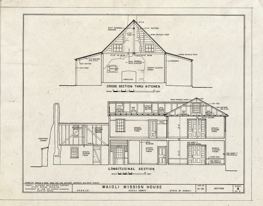 Blueprint HABS HI,4-HANLI,4- (Sheet 6 of 8) - Waioli Mission House, Kauai Belt Highway, Hanalei, Kauai County, HI