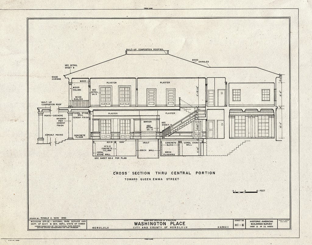 Blueprint HABS HI,2-Honlu,28- (Sheet 8 of 10) - Washington Place, 320 South Beretania Street, Honolulu, Honolulu County, HI