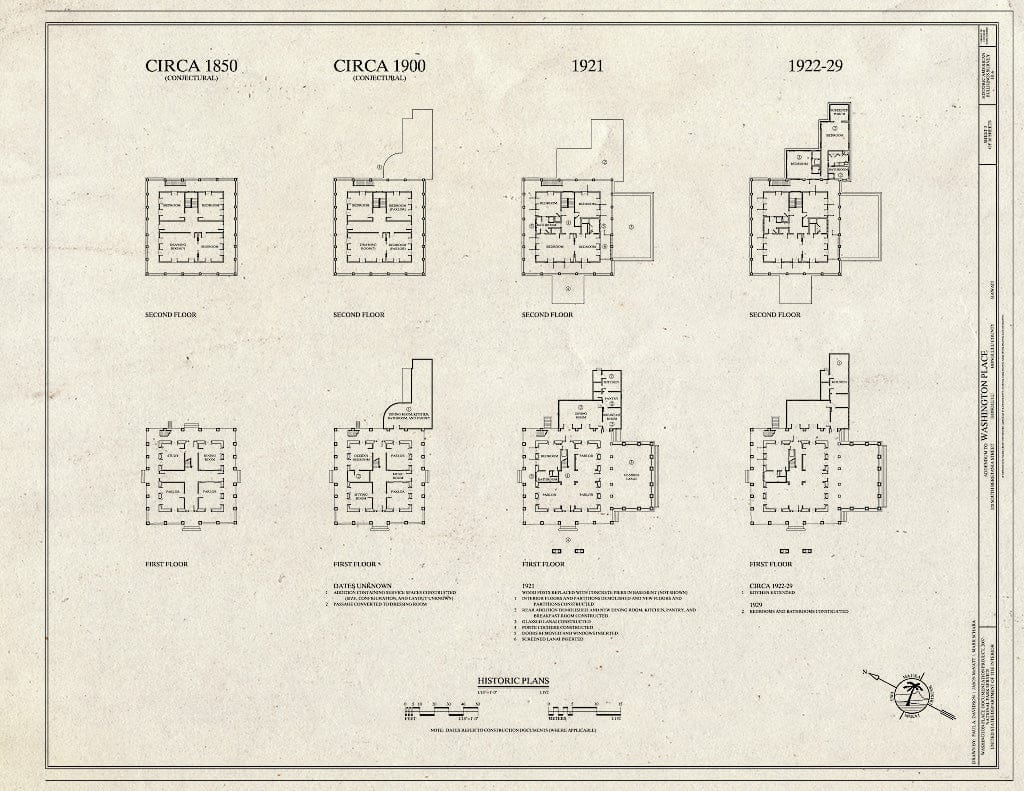 Blueprint Historic Plans, ca. 1850-1929 - Washington Place, 320 South Beretania Street, Honolulu, Honolulu County, HI