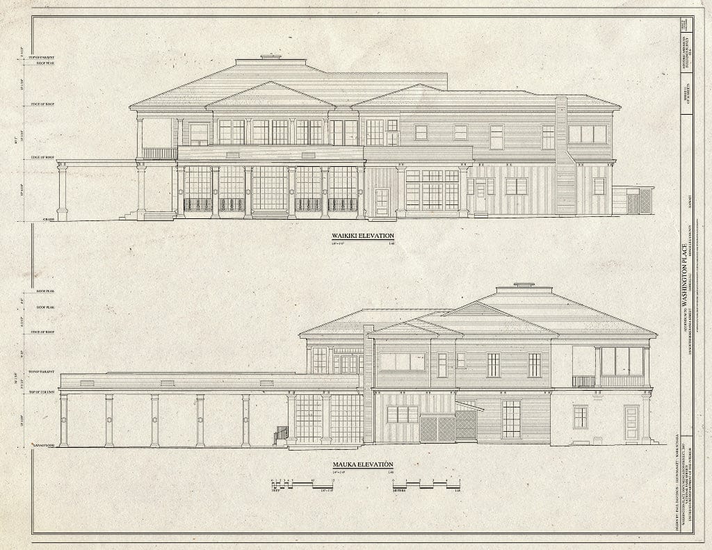 Blueprint Waikiki and Mauka elevations - Washington Place, 320 South Beretania Street, Honolulu, Honolulu County, HI