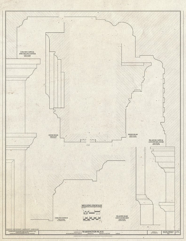 Blueprint Details, molding Profiles on The First Floor lanais and in The Dining Room - Washington Place, 320 South Beretania Street, Honolulu, Honolulu County, HI