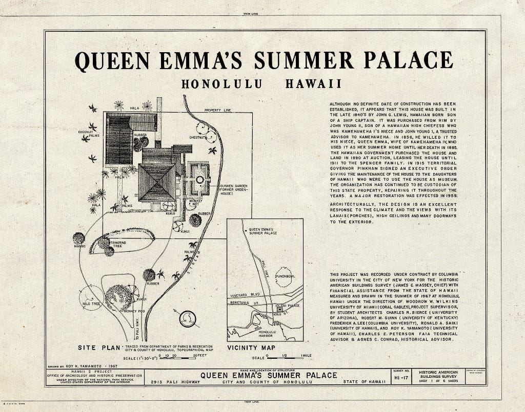 Blueprint HABS HI,2-Honlu,24- (Sheet 1 of 6) - Queen Emma's Summer Palace, 2913 Pali Highway, Honolulu, Honolulu County, HI