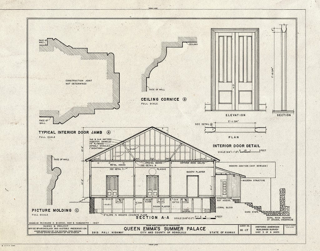 Blueprint HABS HI,2-Honlu,24- (Sheet 5 of 6) - Queen Emma's Summer Palace, 2913 Pali Highway, Honolulu, Honolulu County, HI