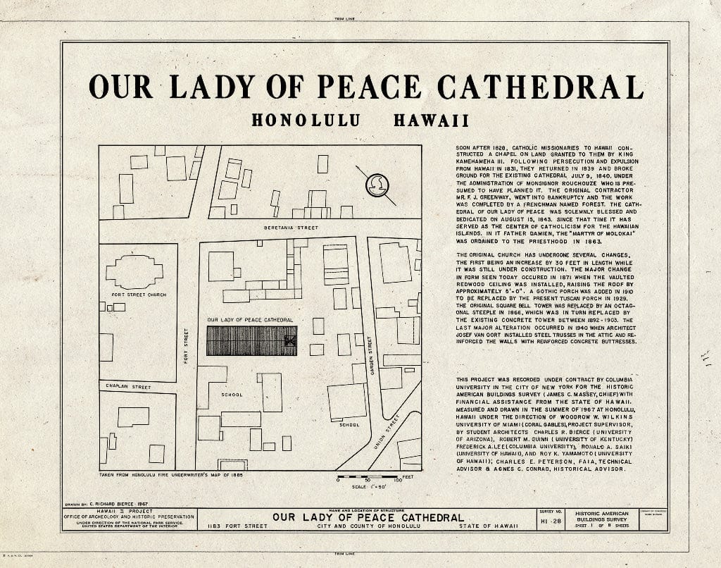 Blueprint HABS HI,2-Honlu,21- (Sheet 1 of 8) - Our Lady of Peace Cathedral, 1183 Fort Street, Honolulu, Honolulu County, HI