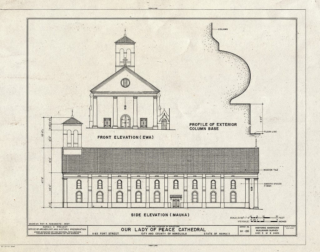 Blueprint HABS HI,2-Honlu,21- (Sheet 3 of 8) - Our Lady of Peace Cathedral, 1183 Fort Street, Honolulu, Honolulu County, HI