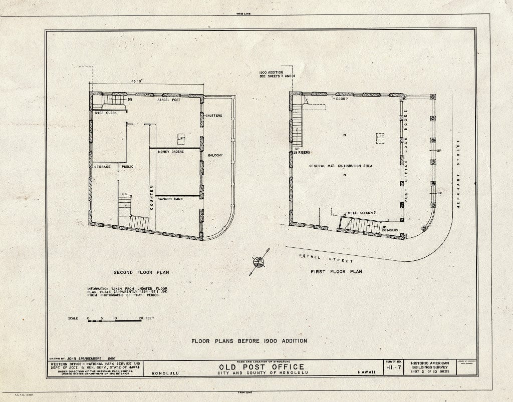 Blueprint HABS HI,2-Honlu,22- (Sheet 2 of 10) - Old Post Office, Merchant & Bethel Streets, Honolulu, Honolulu County, HI