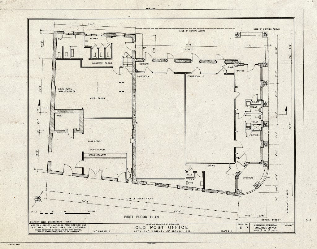 Blueprint HABS HI,2-Honlu,22- (Sheet 3 of 10) - Old Post Office, Merchant & Bethel Streets, Honolulu, Honolulu County, HI