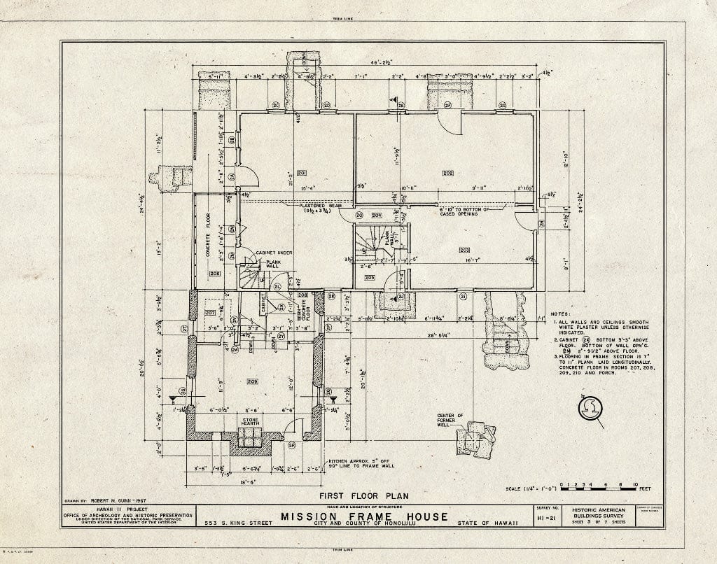 Blueprint HABS HI,2-Honlu,19- (Sheet 3 of 7) - Mission Frame House, King & Kawaiahao Streets, Honolulu, Honolulu County, HI