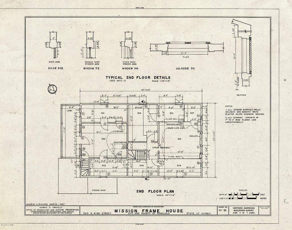 Blueprint HABS HI,2-Honlu,19- (Sheet 4 of 7) - Mission Frame House, King & Kawaiahao Streets, Honolulu, Honolulu County, HI