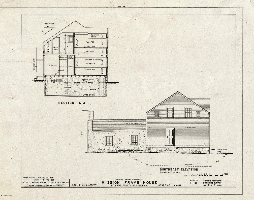 Blueprint HABS HI,2-Honlu,19- (Sheet 6 of 7) - Mission Frame House, King & Kawaiahao Streets, Honolulu, Honolulu County, HI