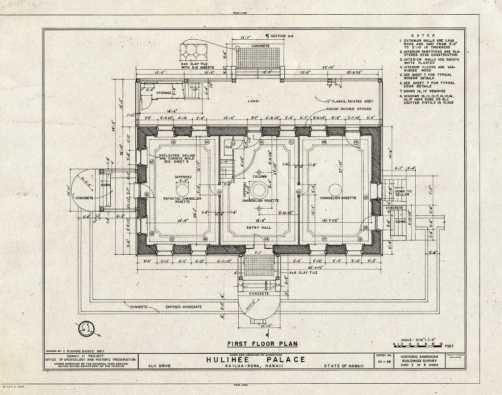 Blueprint HABS HI,1-KAIKO,1- (Sheet 2 of 8) - Hulihee Palace, Alii Drive, Kailua, Hawaii County, HI