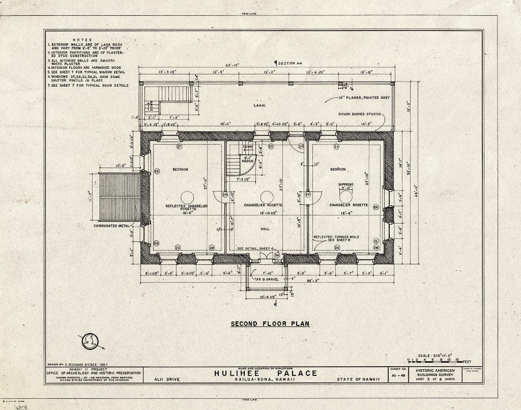Blueprint HABS HI,1-KAIKO,1- (Sheet 3 of 8) - Hulihee Palace, Alii Drive, Kailua, Hawaii County, HI