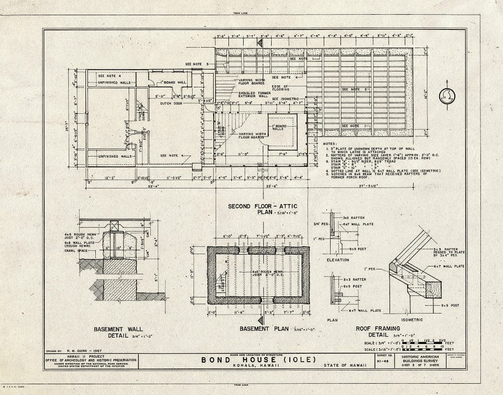 Blueprint HABS HI,1-KOHAL,1- (Sheet 3 of 7) - Bond House, State Route 27 Vicinity, Halaula, Hawaii County, HI