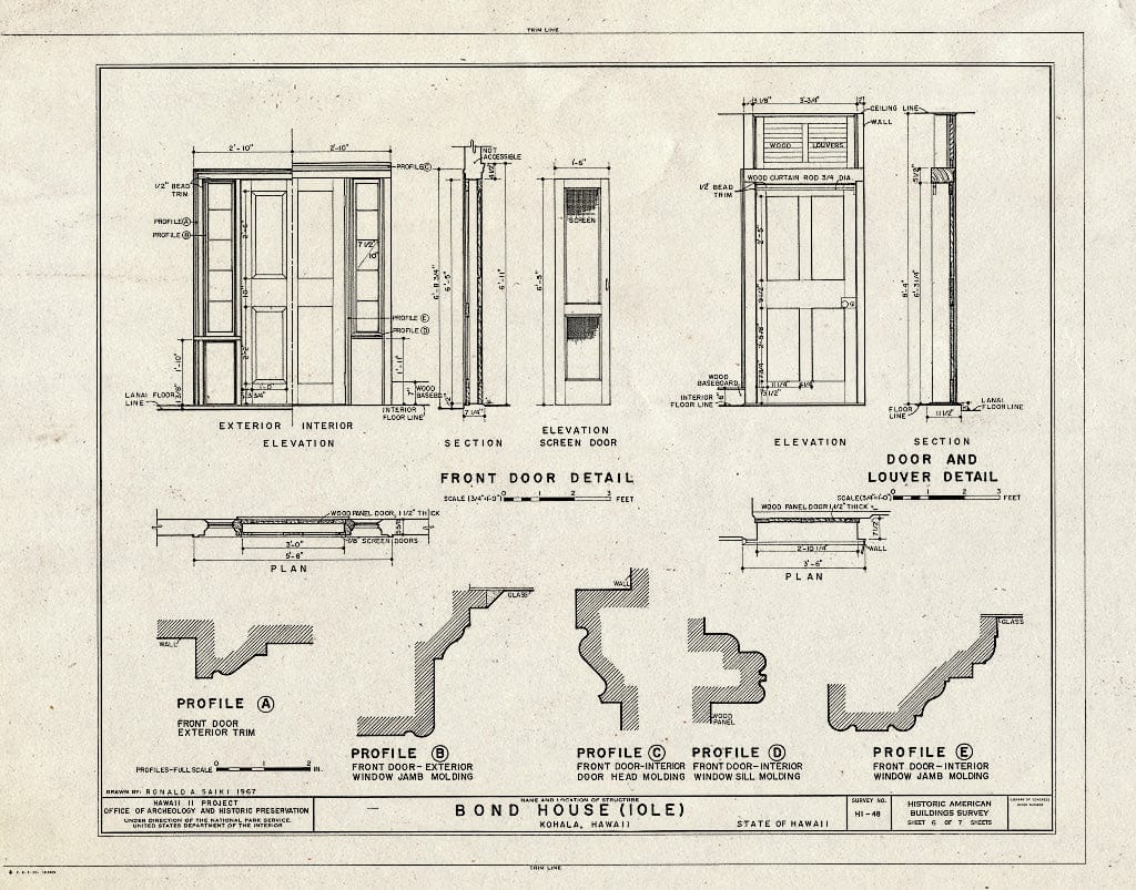 Blueprint HABS HI,1-KOHAL,1- (Sheet 6 of 7) - Bond House, State Route 27 Vicinity, Halaula, Hawaii County, HI