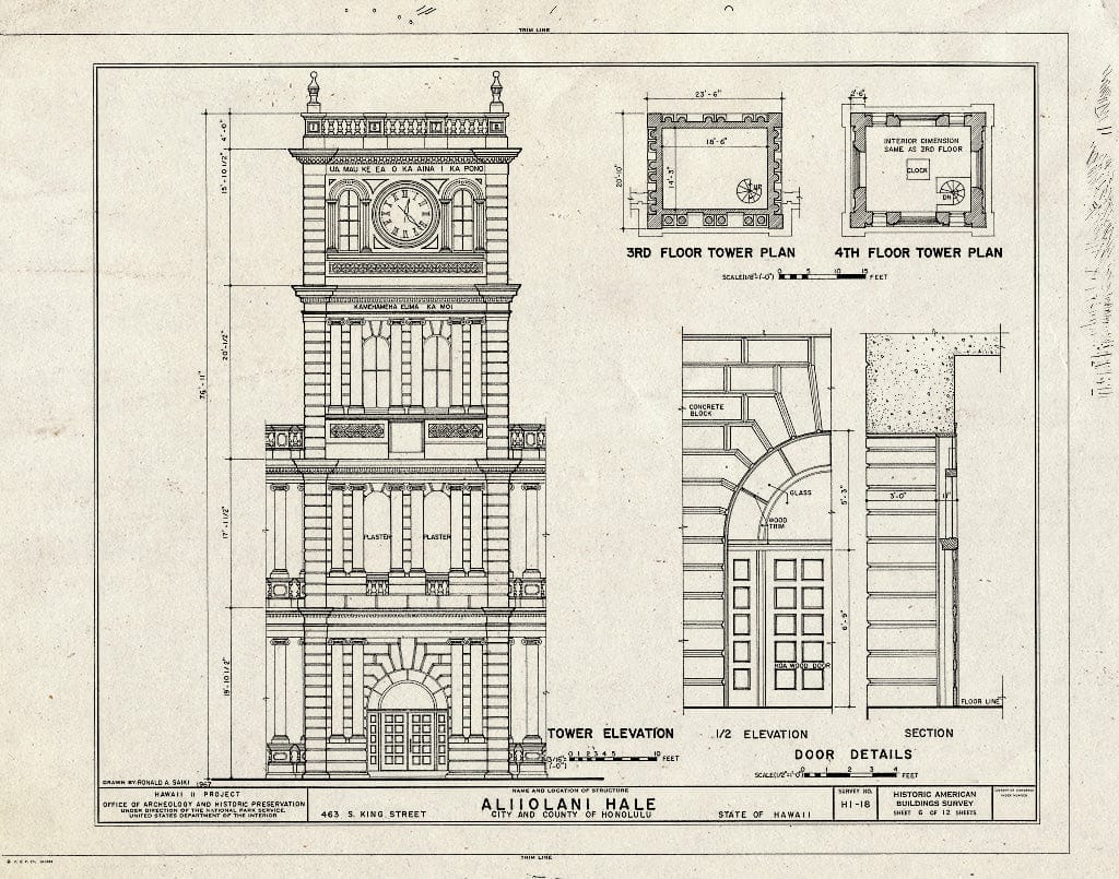 Blueprint HABS HI,2-Honlu,3- (Sheet 6 of 12) - Aliiolani Hale, 463 King Street, Honolulu, Honolulu County, HI