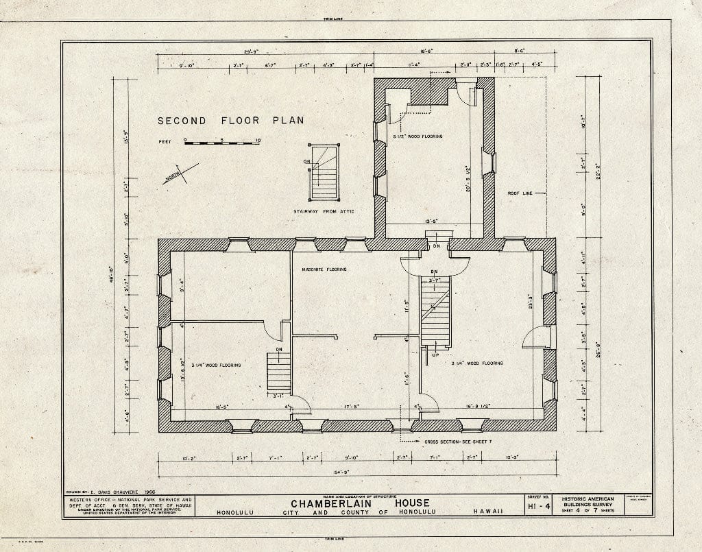 Blueprint HABS HI,2-Honlu,6- (Sheet 4 of 7) - Chamberlain House, King & Kawaiahao Streets, Honolulu, Honolulu County, HI
