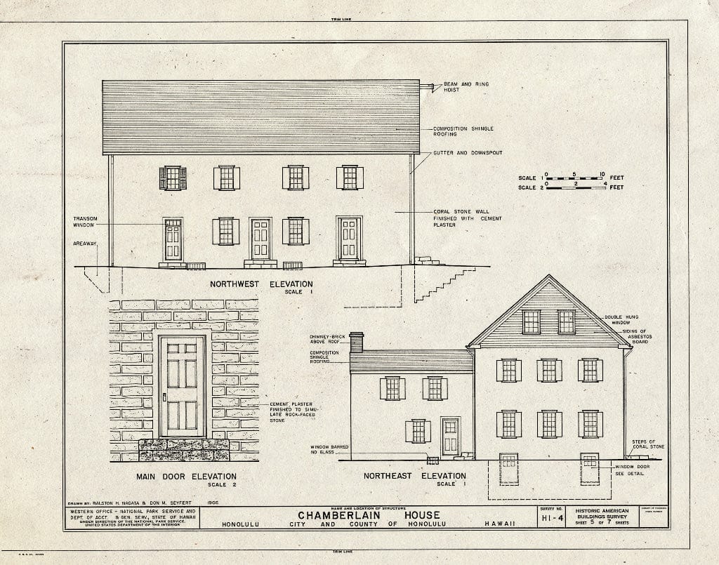 Blueprint HABS HI,2-Honlu,6- (Sheet 5 of 7) - Chamberlain House, King & Kawaiahao Streets, Honolulu, Honolulu County, HI