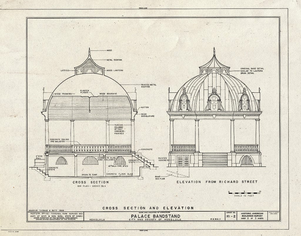 Blueprint HABS HI,2-Honlu,9- (Sheet 2 of 3) - Iolani Bandstand, King & Richards Streets, Honolulu, Honolulu County, HI