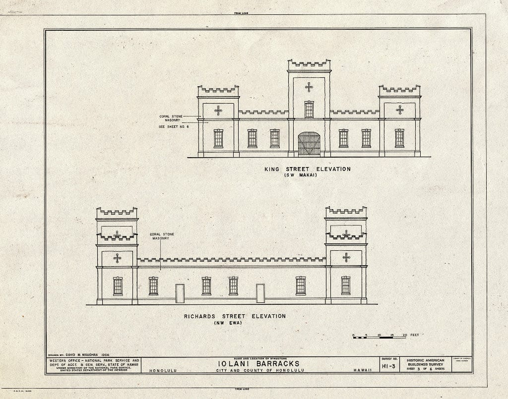 Blueprint HABS HI,2-Honlu,10- (Sheet 3 of 6) - Iolani Barracks, Richards & Hotel Streets, Honolulu, Honolulu County, HI