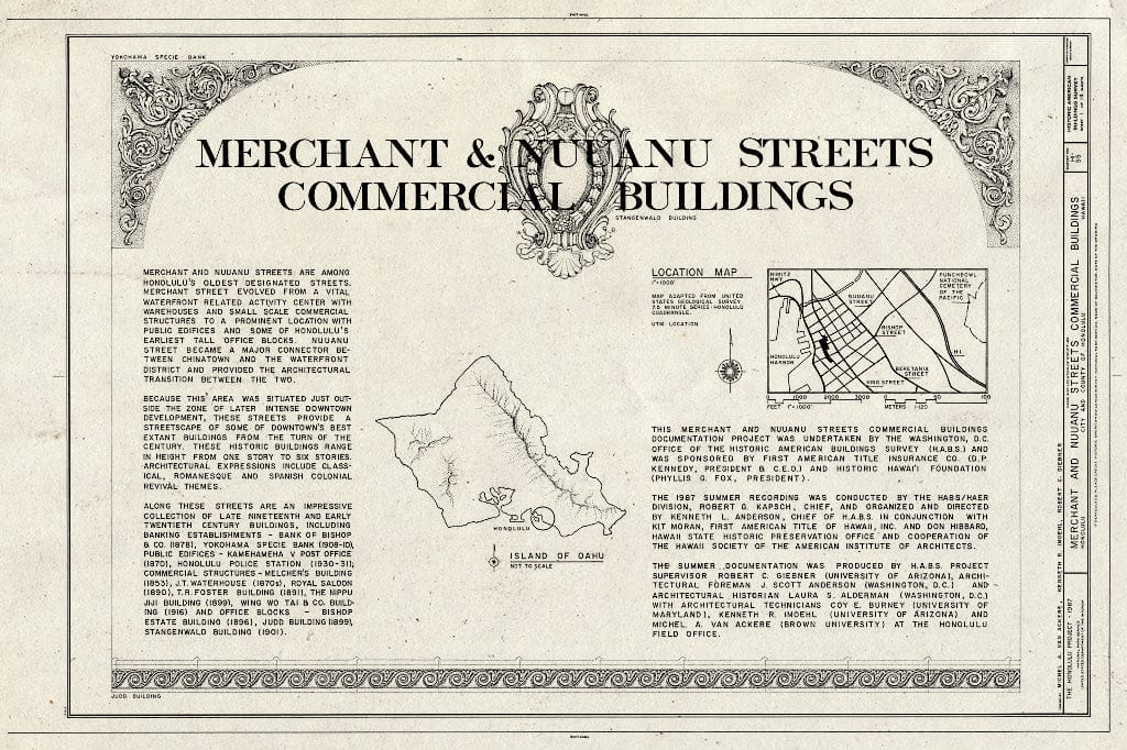 Blueprint HABS HI,2-Honlu,18- (Sheet 1 of 14) - Merchant & Nuuanu Streets Commercial Buildings, Merchant and Nuuanu Streets, Honolulu, Honolulu County, HI