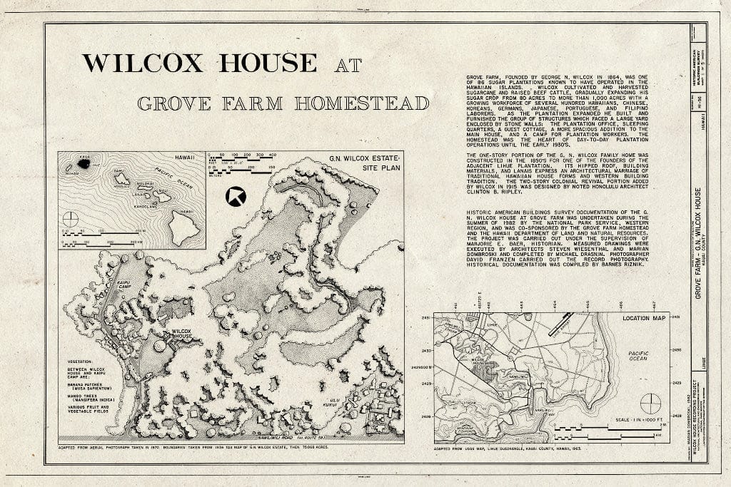 Blueprint HABS HI,4-LIHU,1- (Sheet 1 of 5) - Grove Farm, G. N. Wilcox House, Nawiliwili Road (State Route 58), Lihue, Kauai County, HI