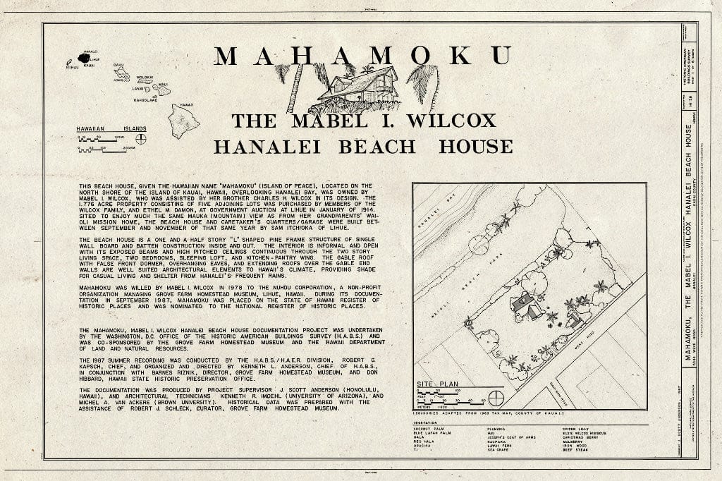 Blueprint HABS HI,4-HANLI,2- (Sheet 1 of 6) - Mahamoku, 5344 Weke Road, Hanalei, Kauai County, HI