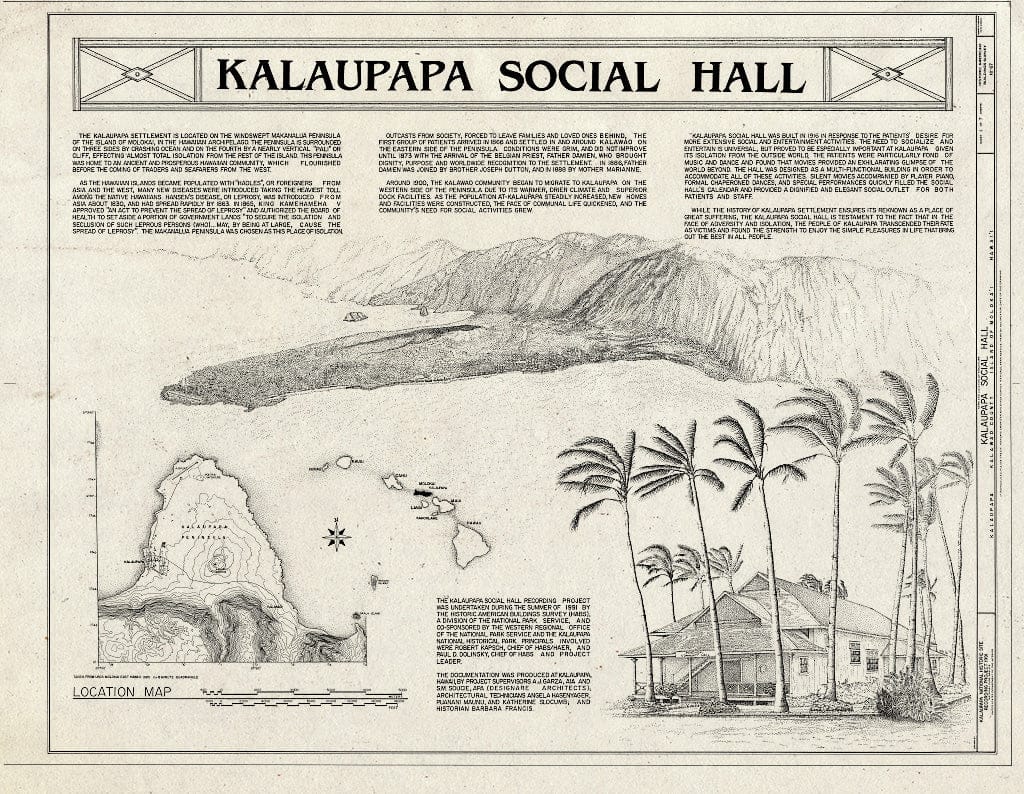 Blueprint HABS HI,3-Kala,17- (Sheet 1 of 7) - Kalaupapa Social Hall, Moloka'i Island, Kalaupapa, Kalawao County, HI