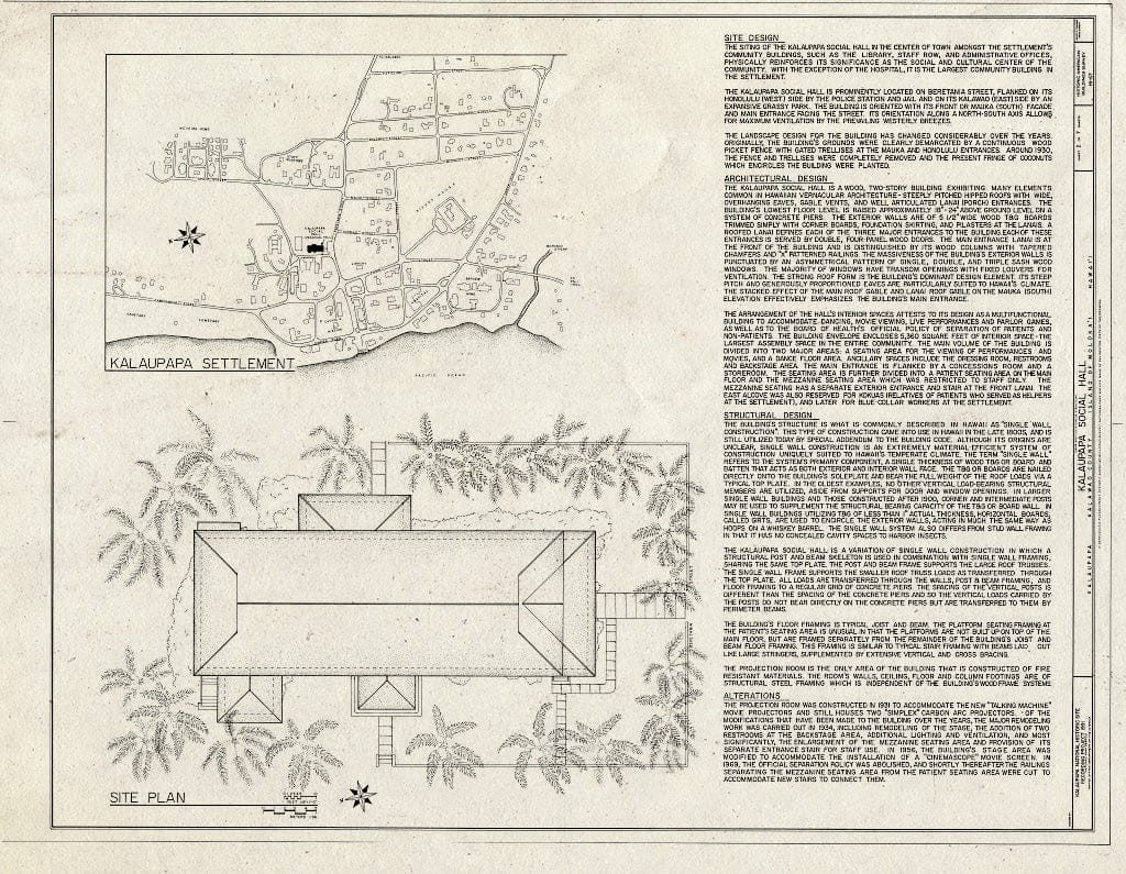 Blueprint HABS HI,3-Kala,17- (Sheet 2 of 7) - Kalaupapa Social Hall, Moloka'i Island, Kalaupapa, Kalawao County, HI