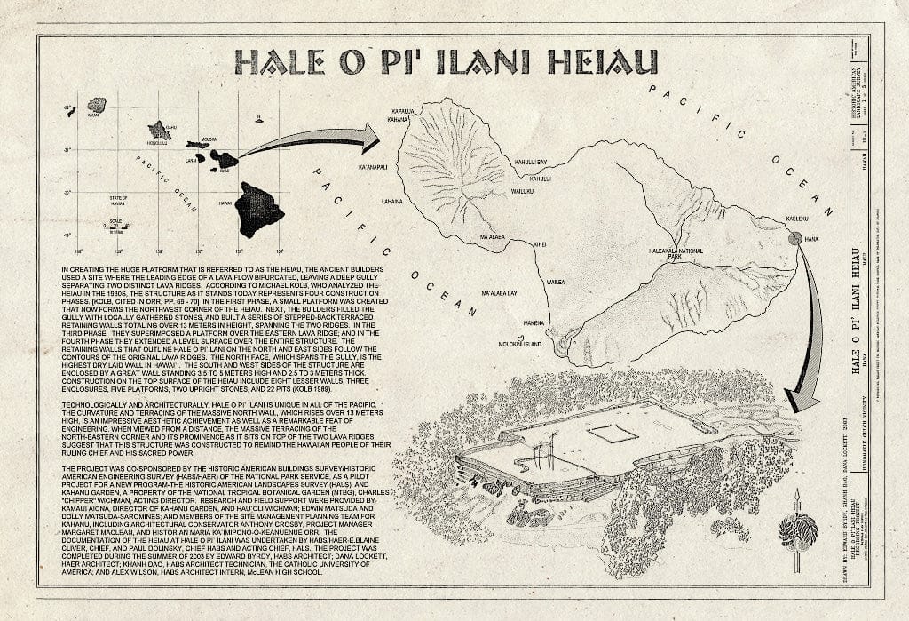 Blueprint HALS HI-1 (Sheet 1 of 5) - Hale O Pi' Ilani Heiau, Honomaele Gulch Vicinity, Hana, Maui County, HI