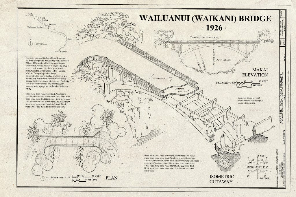 Blueprint Wailuanui (Waikani) Bridge - Hana Belt Road, Between Haiku and Kaipahulu, Hana, Maui County, HI