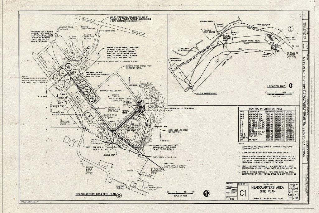 Blueprint Headquarters Area Site Plan - Hawaii Volcanoes National Park Water Collection System, Hawaii Volcanoes National Park, Volcano, Hawaii County, HI
