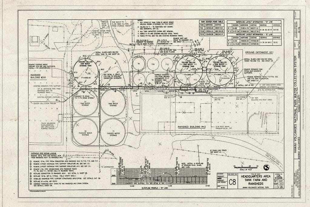 Blueprint Headquarters Area Tank Farm and Rainsheds - Hawaii Volcanoes National Park Water Collection System, Hawaii Volcanoes National Park, Volcano, Hawaii County, HI