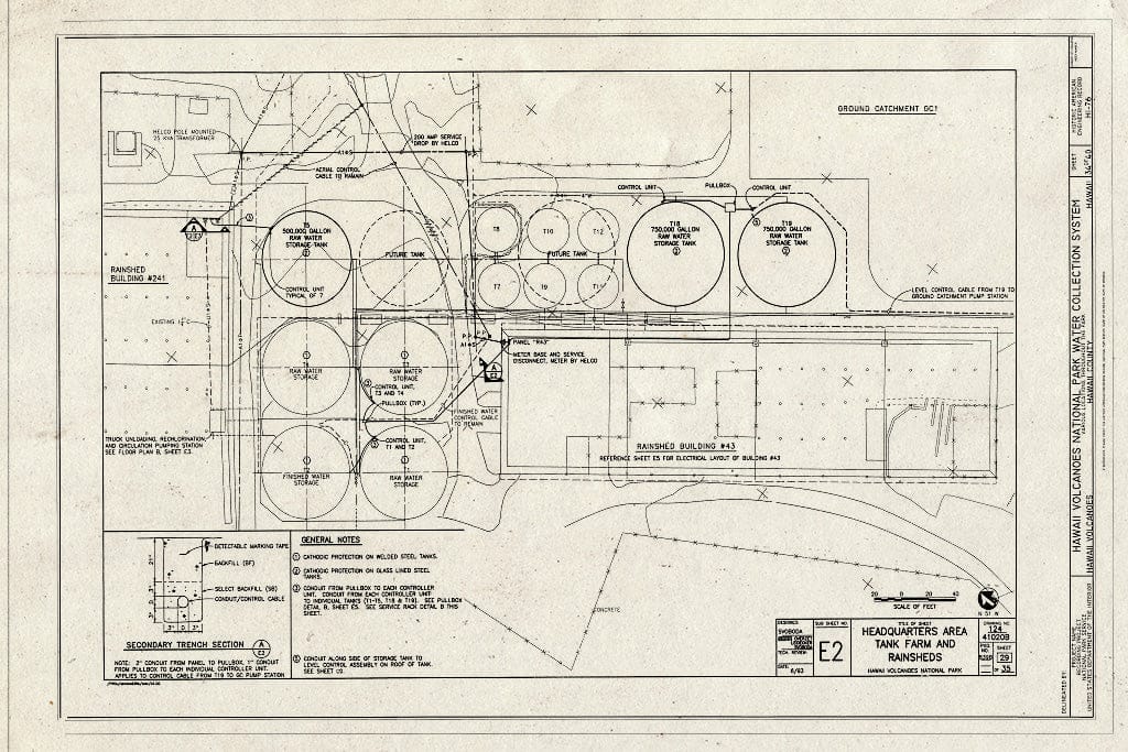 Blueprint Headquarters Area Tank Farm and Rainsheds - Hawaii Volcanoes National Park Water Collection System, Hawaii Volcanoes National Park, Volcano, Hawaii County, HI