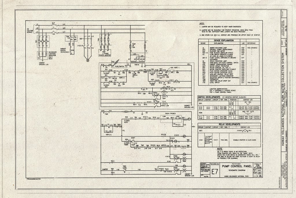 Blueprint Pump Control Panel, Schematic Diagram - Hawaii Volcanoes National Park Water Collection System, Hawaii Volcanoes National Park, Volcano, Hawaii County, HI