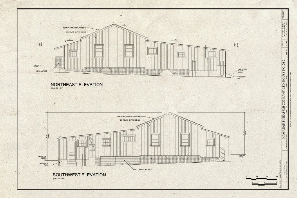 Blueprint Northeast and Southwest Elevations - Hawaiian Pineapple Company (HAPCO) Ltd. House No. 26-2, 623 Lanai Avenue, Lanai City, Maui County, HI