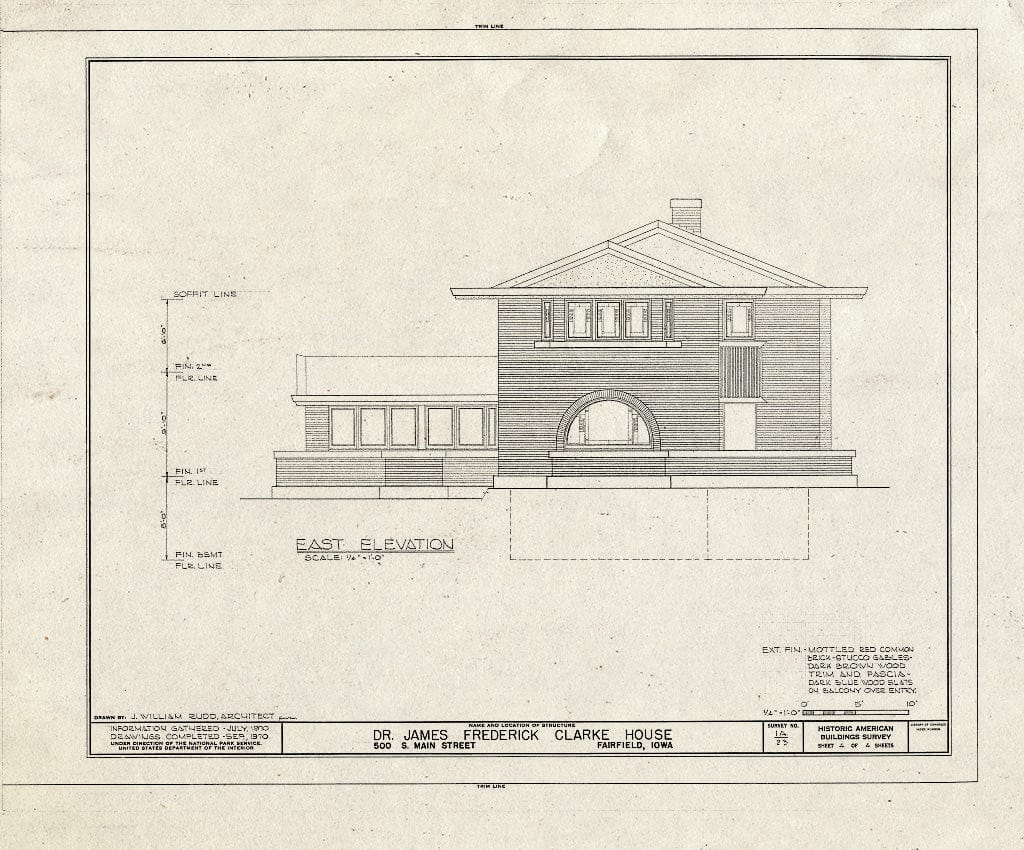 Blueprint HABS Iowa,51-FAIRF,2- (Sheet 4 of 4) - James Frederic Clarke House, 500 South Main Street, Fairfield, Jefferson County, IA
