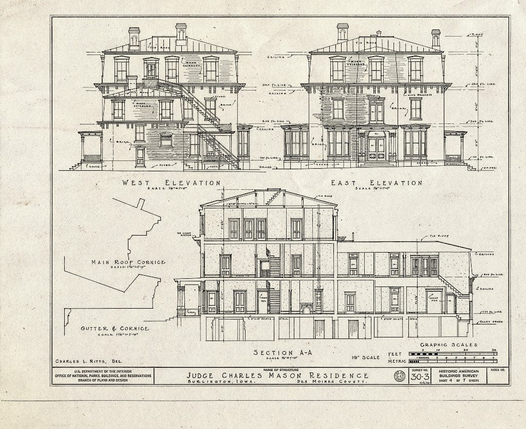 Blueprint HABS Iowa,29-BURL,1- (Sheet 4 of 7) - Judge Charles Mason House, 931 North Sixth Street, Burlington, Des Moines County, IA